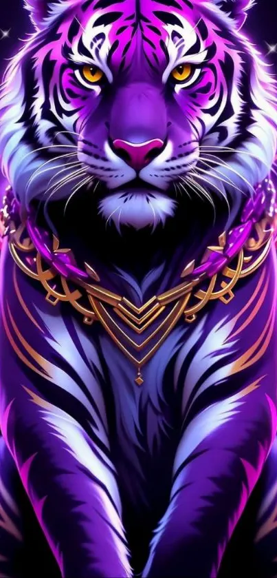 Vibrant purple fantasy tiger with intricate designs.