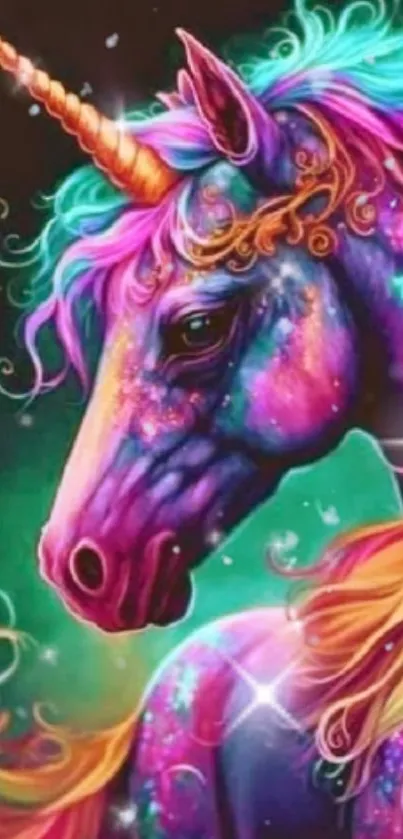 Vibrant, colorful unicorn fantasy art wallpaper.