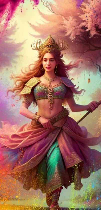 Colorful fantasy warrior in vibrant hues.