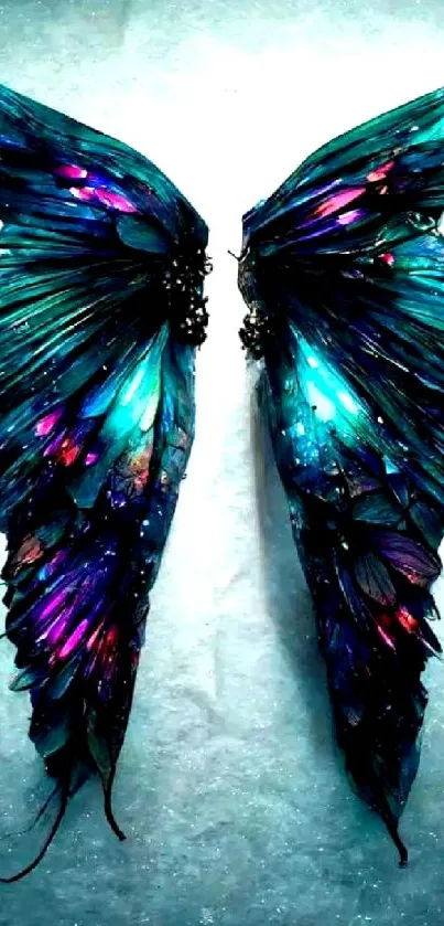 Fantasy butterfly wings with vibrant colors on a luminous background.