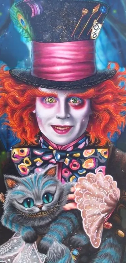Fantasy character with colorful hat and whimsical animal.