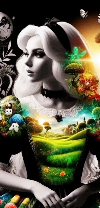 Fantasy wonderland art with a vibrant landscape.