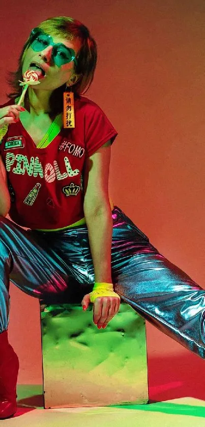 Vibrant pop art mobile wallpaper with edgy fashion and bold colors.