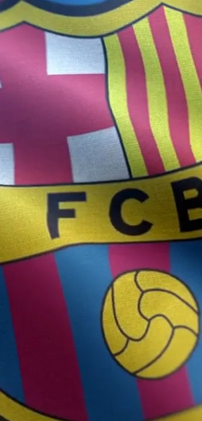 FC Barcelona emblem wallpaper with vibrant colors and iconic design.