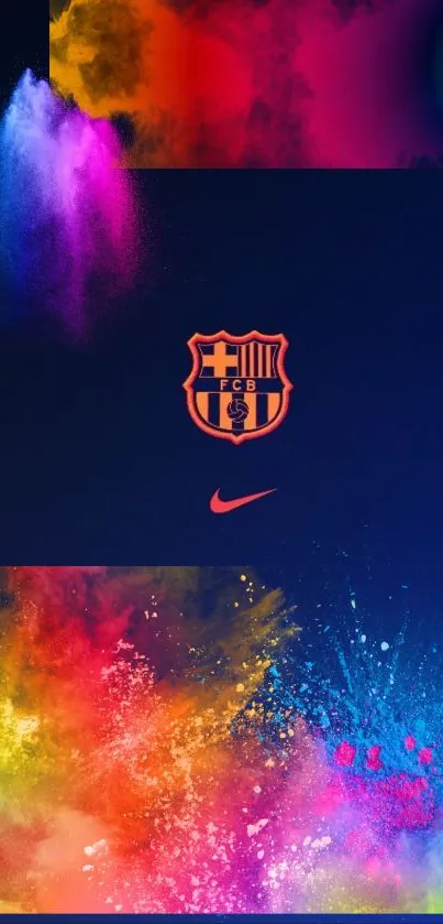 Vibrant FC Barcelona phone wallpaper with colorful splashes and club logo.