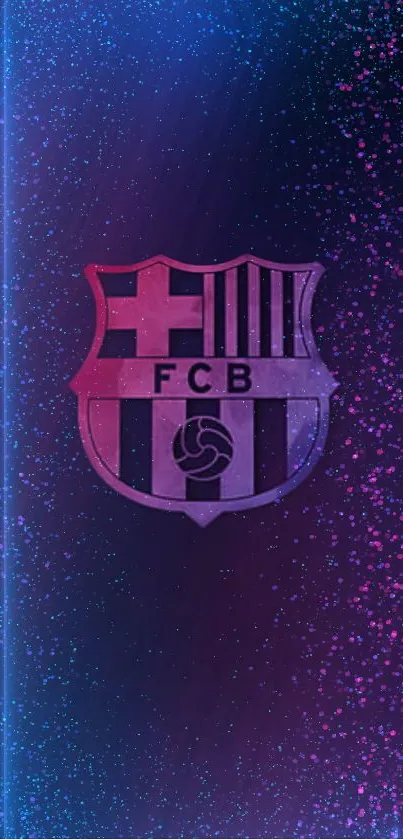 FC emblem on cosmic purple background with colorful particles.