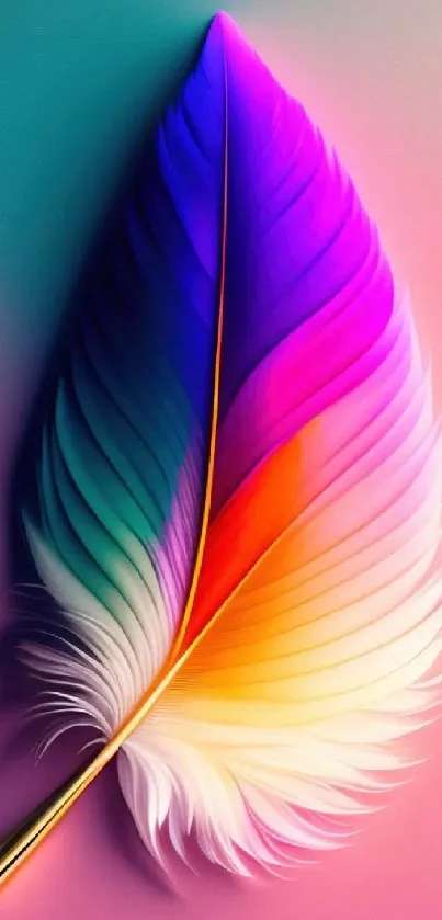 Colorful feather with gradient hues mobile wallpaper.