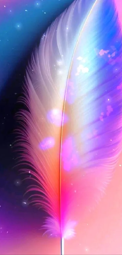 Vibrant feather wallpaper with pink, purple, and blue hues and a dreamy effect.