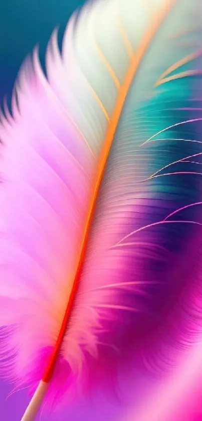 Colorful feather wallpaper with pink, purple, and teal hues.