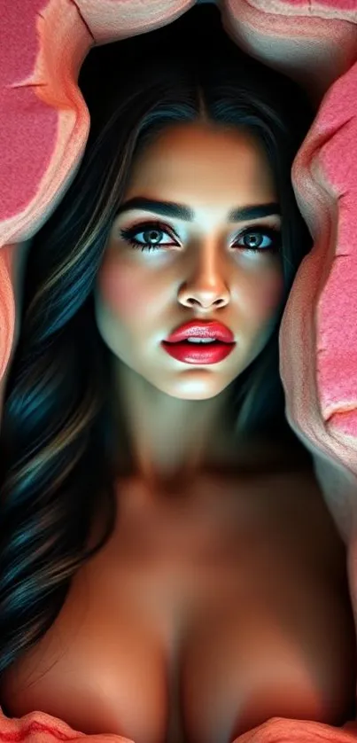 Vibrant female portrait on pink background.