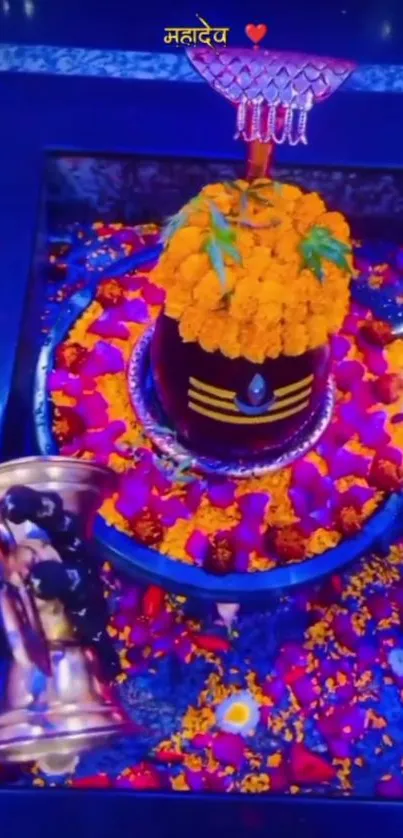 Vibrantly decorated altar with flowers.