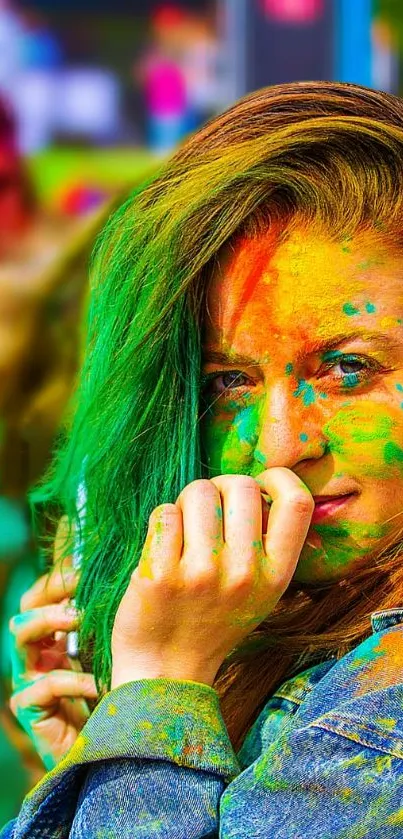 Colorful festival portrait featuring vibrant splashes and dynamic design.
