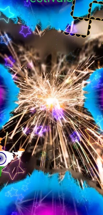 Colorful festival-themed wallpaper with fireworks.