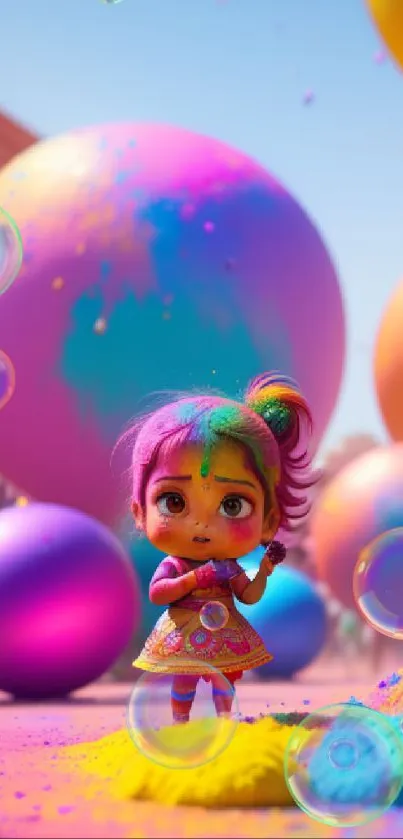 Vibrant festival scene with colorful hues and animated characters on a mobile wallpaper.