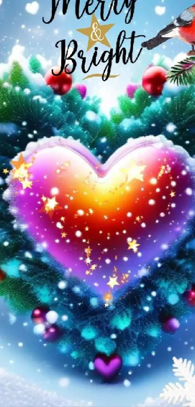 Festive heart-shaped holiday artwork with vibrant colors and snowy accents.