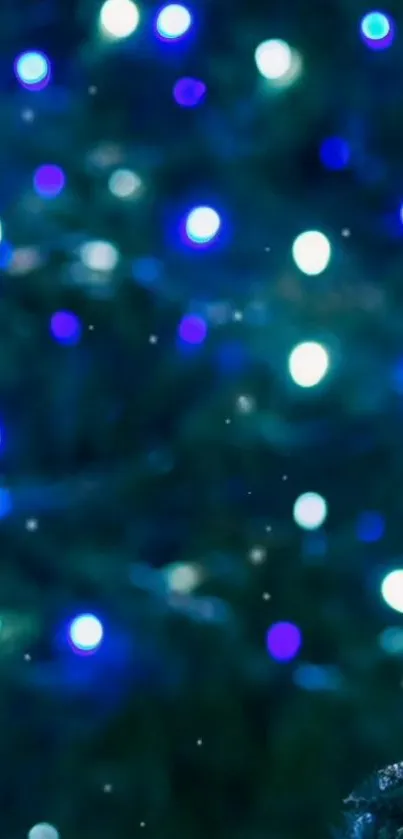 Vibrant festive lights wallpaper with blue bokeh effect.