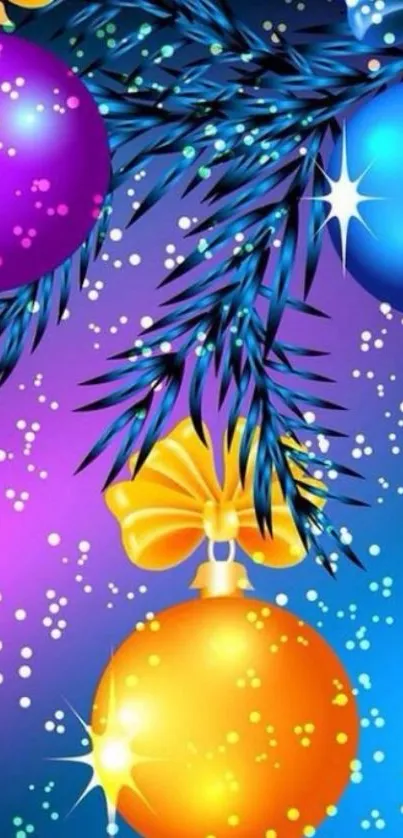 Colorful festive ornaments on blue background.