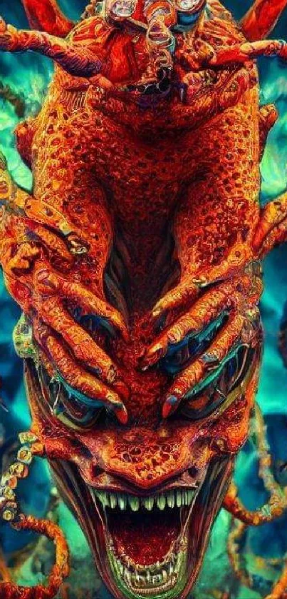 Fiery red creature artwork wallpaper for smartphones.