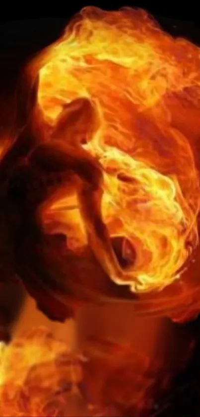 Fiery dancer engulfed in vibrant flames.