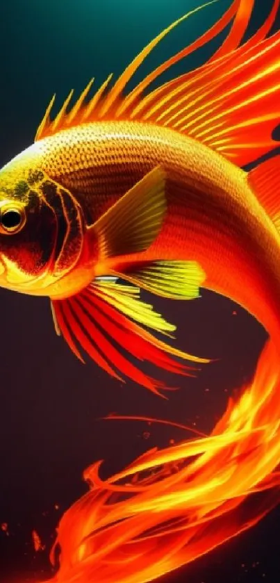 Vibrant and fiery fish illustration wallpaper for mobile.