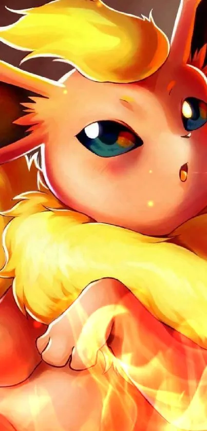 Fiery fox character with vibrant orange and yellow colors in a digital art style.