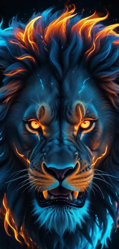 Artistic image of a lion with a fiery, vibrant mane.