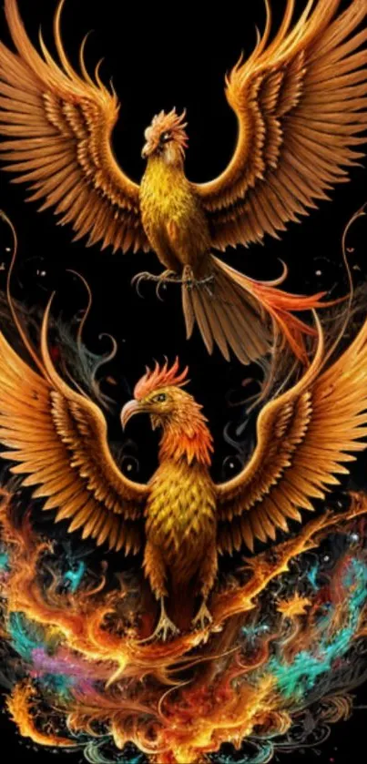 Fiery orange phoenix with intricate wings artwork.