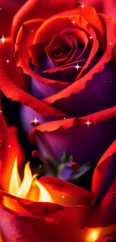 Vibrant red rose with fiery petals, perfect for a striking background.