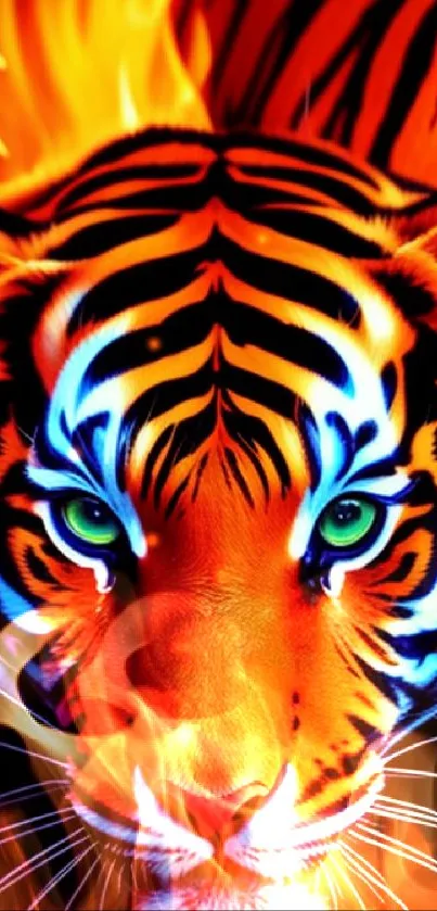 Vivid orange and blue tiger wallpaper art.