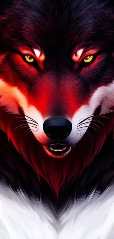 Vibrant and intense fiery wolf design on a mobile wallpaper.