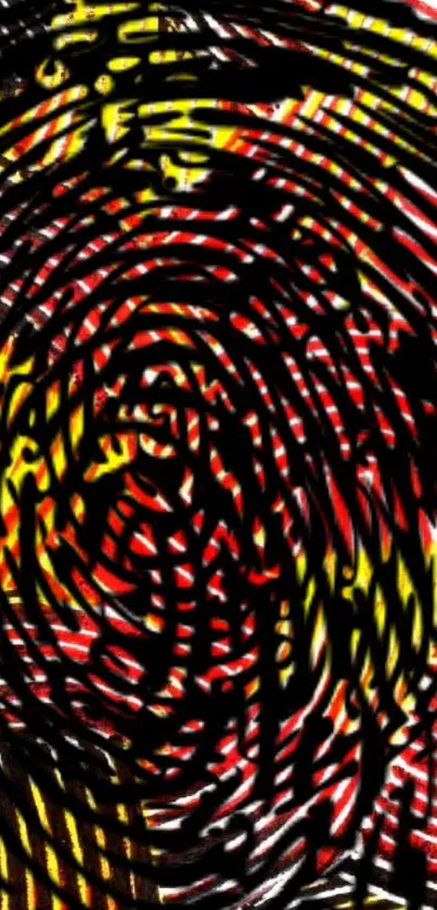 Vibrant fingerprint pattern with red, yellow, and black hues for mobile wallpaper.