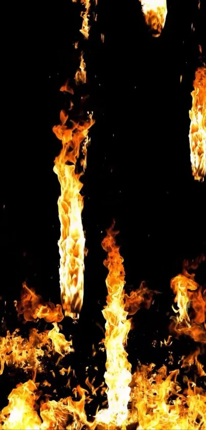 Vibrant fire and flames cascade artfully down.