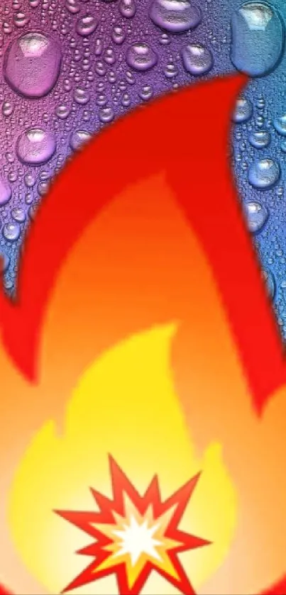 Colorful fire and water wallpaper with raindrops pattern