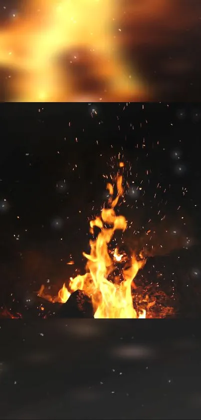 Vibrant fire embers flickering on a dark background as a live mobile wallpaper.