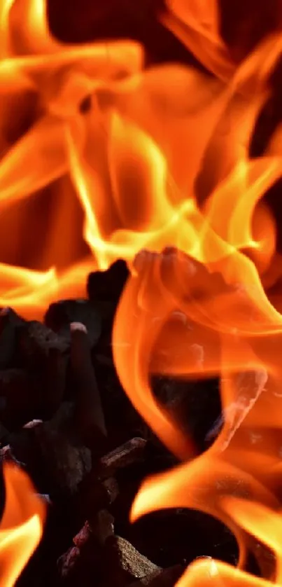 Mobile wallpaper with vibrant orange flames.