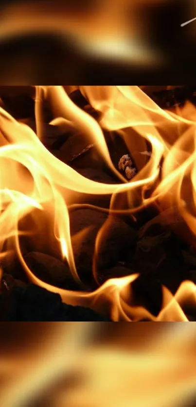 Close-up of vibrant orange flames on a dark background.