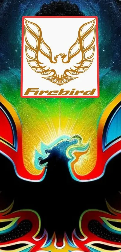 Vibrant Firebird wallpaper with colorful abstract design.