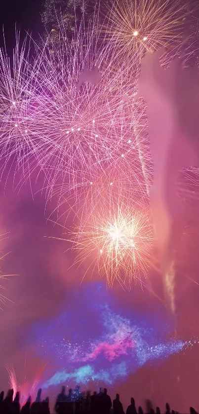 Vibrant fireworks lighting up the night sky in colorful hues.