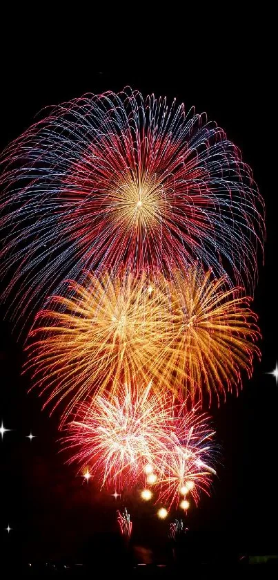 Colorful fireworks display lighting up the night sky in vibrant hues.