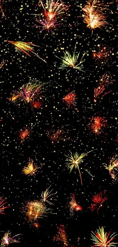 Colorful fireworks bursting on a black background in an artistic display.