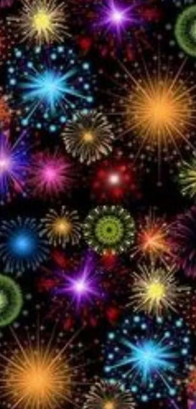 Vibrant fireworks display on a dark background for mobile wallpaper.