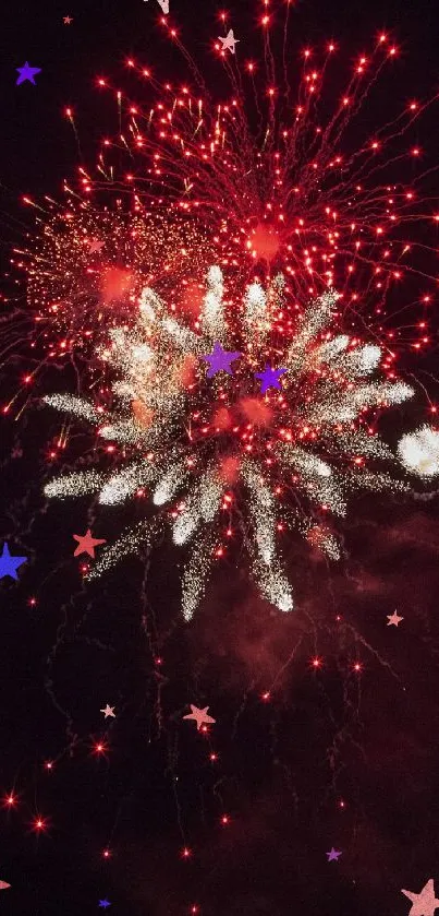 Colorful fireworks lighting up dark sky.