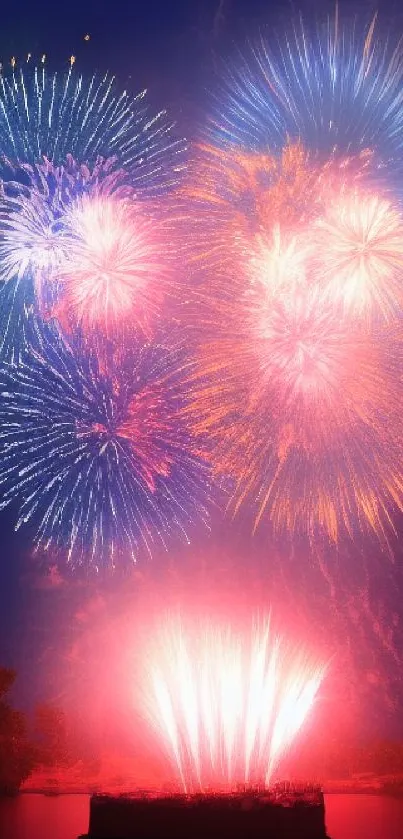 Explosive fireworks light up the night sky in brilliant colors.