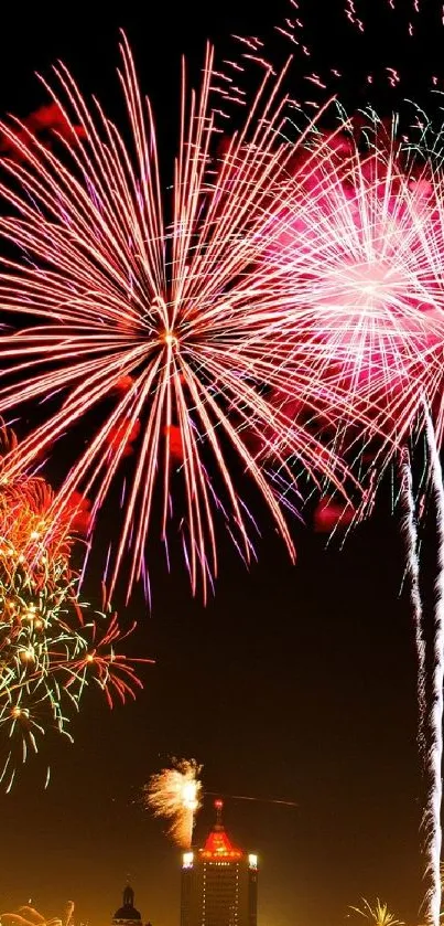 Colorful fireworks illuminating a night sky, captured in vibrant detail.