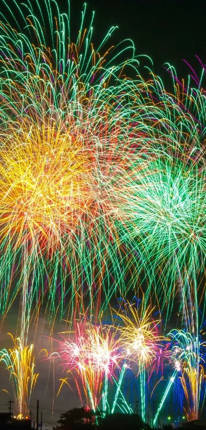 Colorful fireworks display lighting up the night sky.