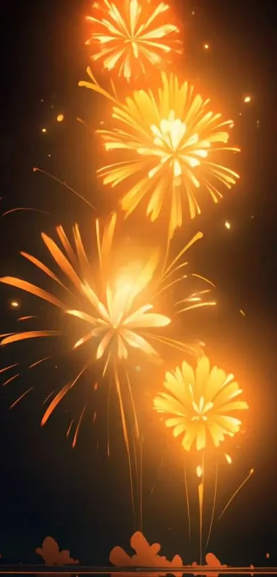 Golden fireworks against a dark sky background on mobile wallpaper.