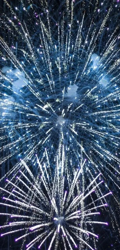 Stunning mobile wallpaper featuring vibrant fireworks in blue night sky.