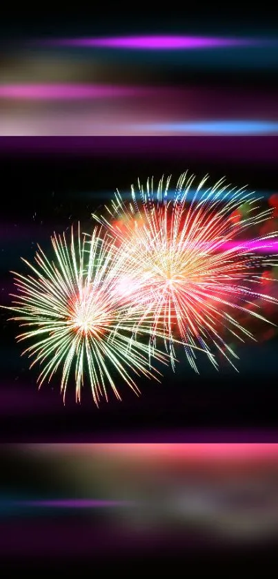 Bright fireworks night sky wallpaper with vibrant, colorful bursts.