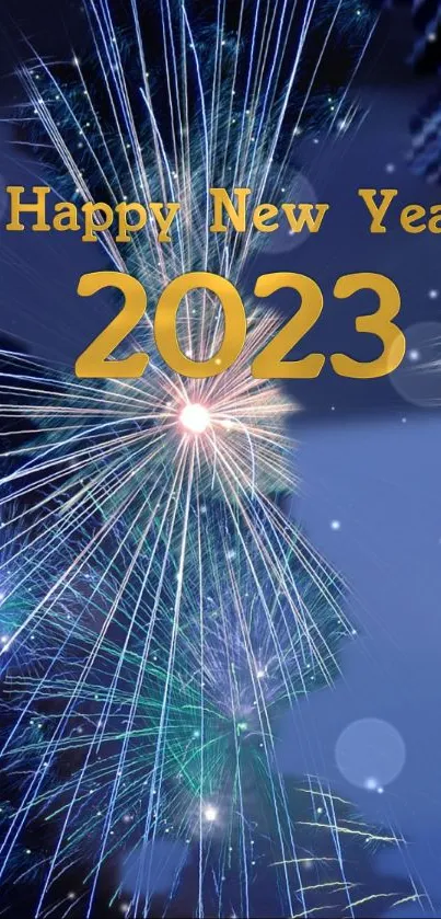 Blue and white fireworks burst in night sky wallpaper.