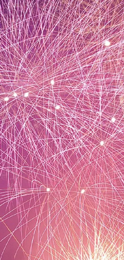 Vibrant pink fireworks bursting in the night sky wallpaper.